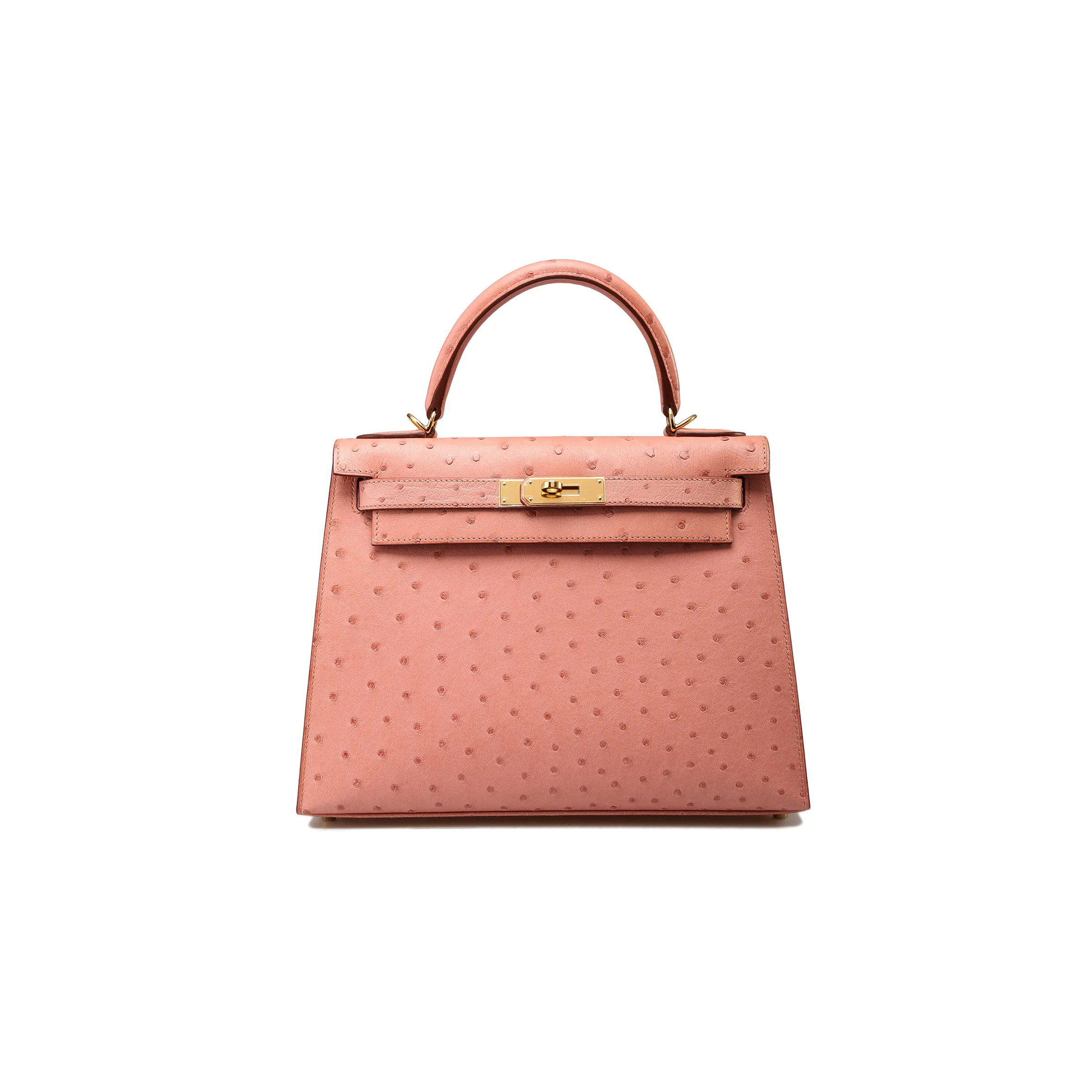 HERMÈS MASTER KELLY 25 OSTRICH CERAMIC PINK GOLD HARDWARE (25*17*7cm)